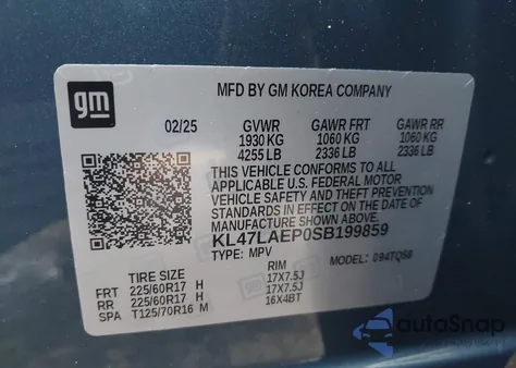 2025 Buick Envista Preferred Fwd from USA, damaged, VIN KL47LAEP0SB199859